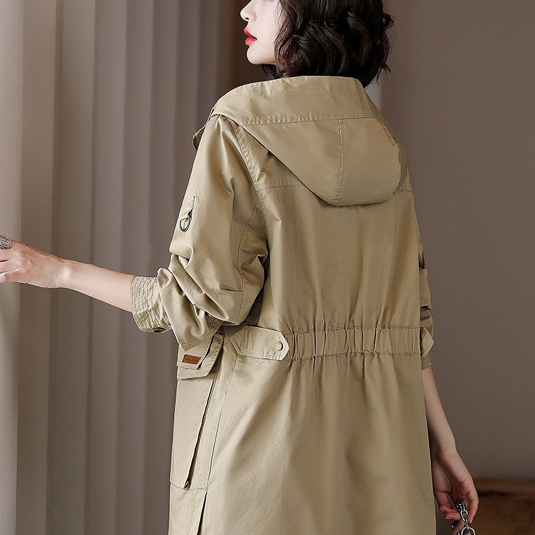 外套女秋季2024新款韩版宽松女士百搭休闲工装连帽流行风衣中长款