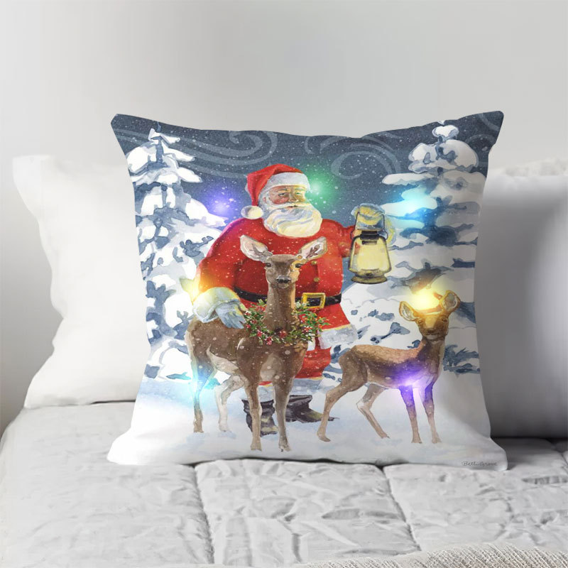 New Luminous LED Lights Christmas Linen Colored Lights Pillow Cover Cushion Cover Pillow Snowman Cartoon Simple Hot Sale