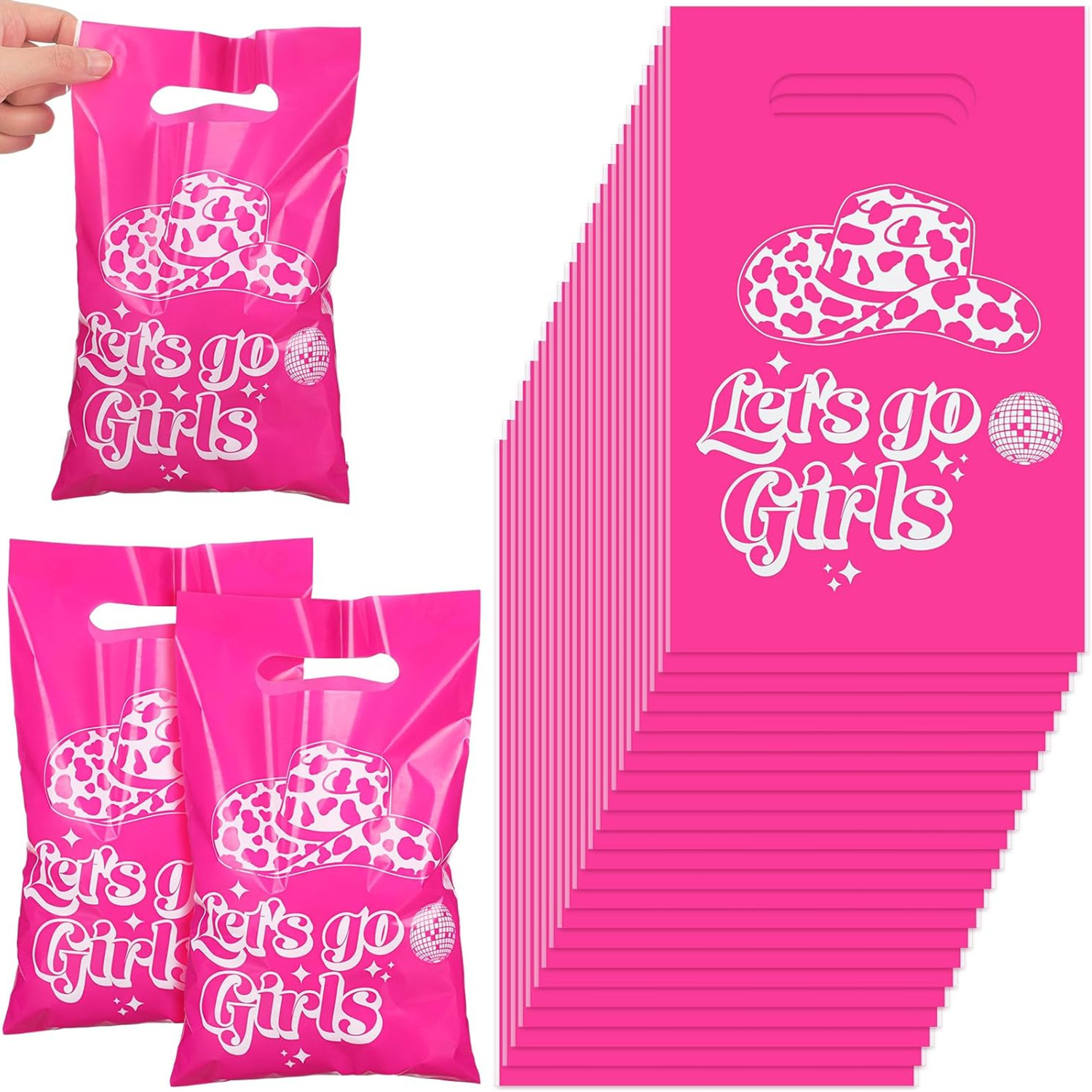 Let's Go Girls女孩派对礼品袋糖果袋 粉色牛仔帽生日派对回礼袋