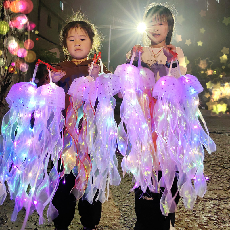 Internet Celebrity Luminous Jellyfish Lamp Flash Portable Lantern Girl Festive Lantern Outdoor Stall Small Night Lamp Children Stall Toys