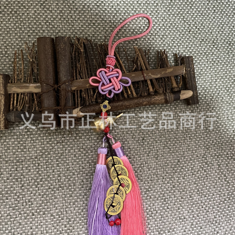 Factory Wholesale Woven Brass Qing Dynasty Five Emperors' Coins Gourd Ornaments Chinese Knot Tassel Car Car Interior Design Pendant