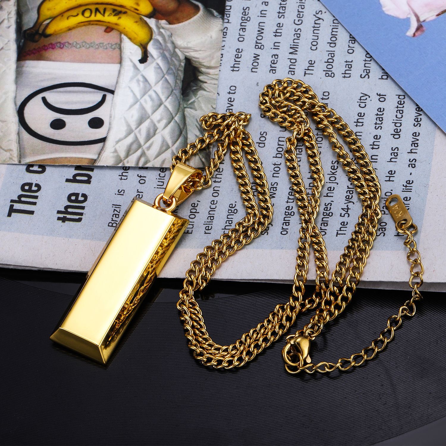 轩皓 简约嘻哈光身金条项链 男女学生情侣潮流个性饰品ins冷淡风