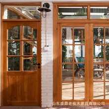 老榆木门窗折叠推拉窗日式风格上翻床原木复古玻璃门卧室单开门