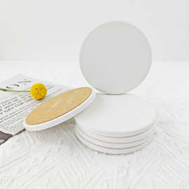 空白陶瓷杯垫现货批发10CM吸水防滑软木底隔热垫圆形陶瓷杯垫定制