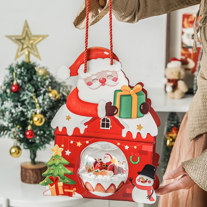 圣诞节蛋糕盒子慕斯球圆形透明苹果装饰糖果烘焙平安果手提包装盒