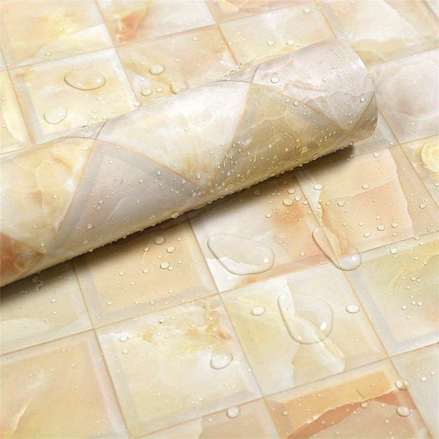 Cross-Border Hot Yellow Glossy Marbling Self-Adhesive Wallpaper Wholesale Kitchen Stove Furniture Renovation Oil Proof Sticker