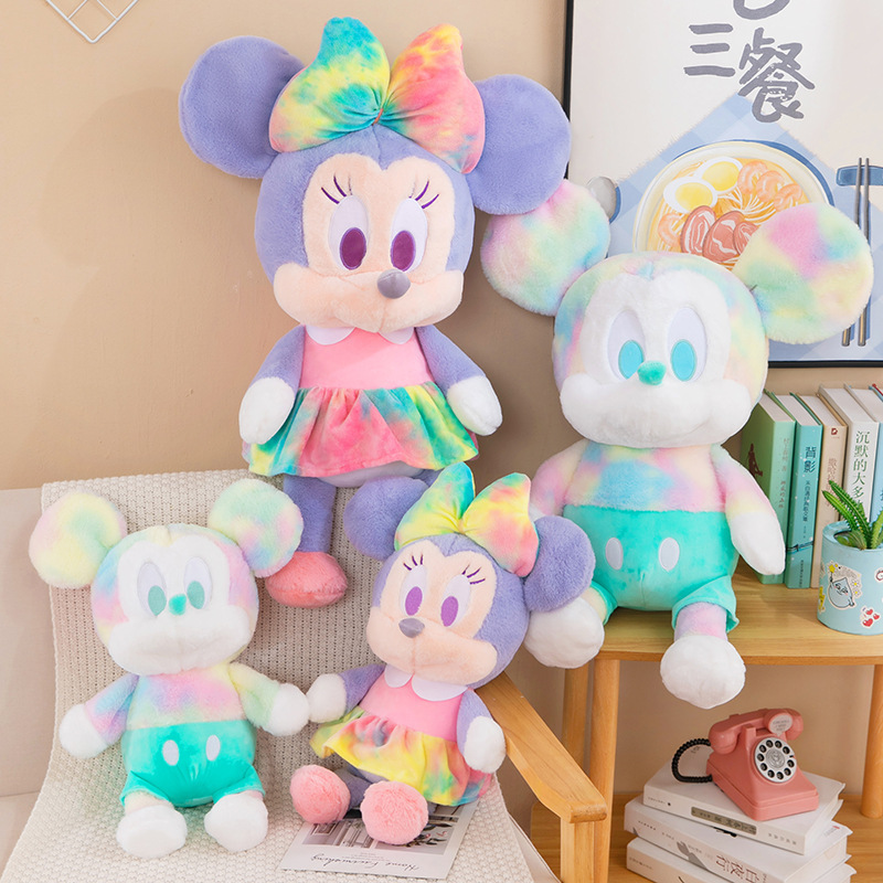 Tie-Dyed Colorful Mouse Cute Mickey Pillow Plush Toy Minnie Doll Grab Machine Doll Birthday Gift