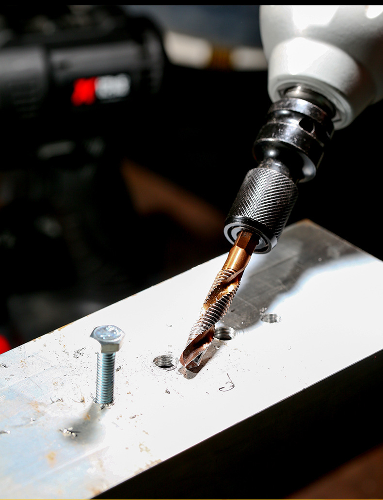 开孔反牙钻头丝锥套装钻攻一体机用丝攻 镀钛六角柄复合丝锥螺纹