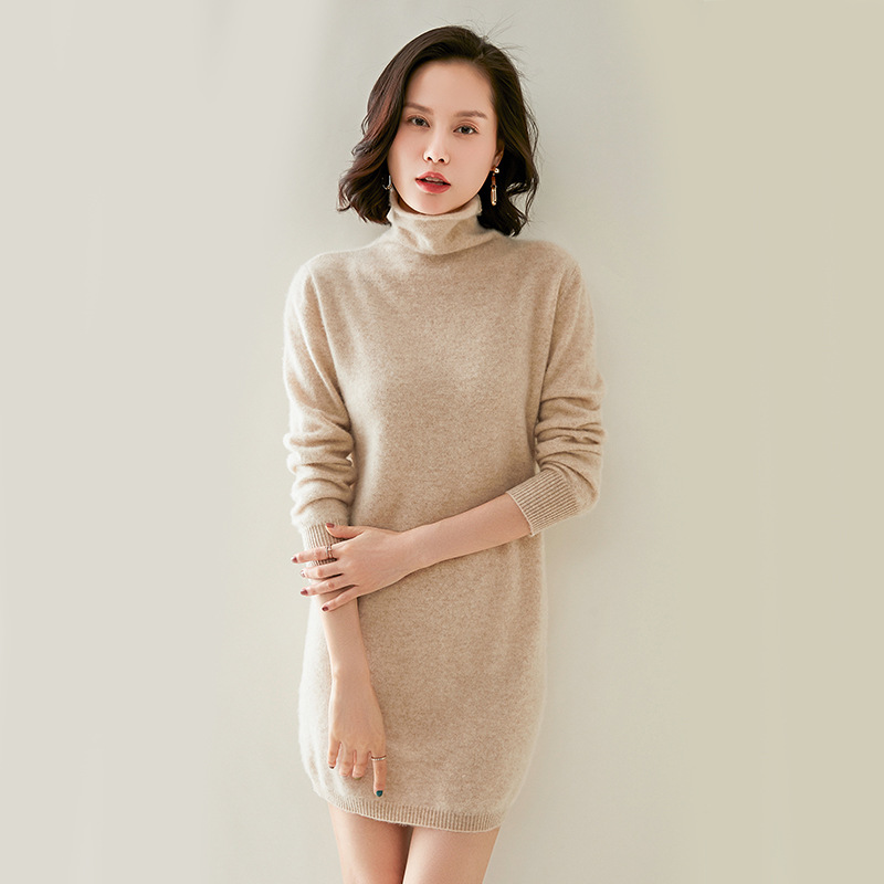 2021秋冬新款羊绒衫女中长款纯色羊毛衫堆堆领针织衫上衣套头内搭
