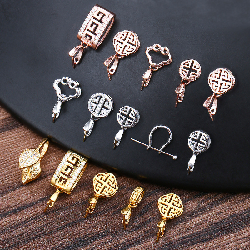 925纯银吊坠扣头 银扣头diy配件18k金翡翠夹扣佛公扣平安扣夹扣子