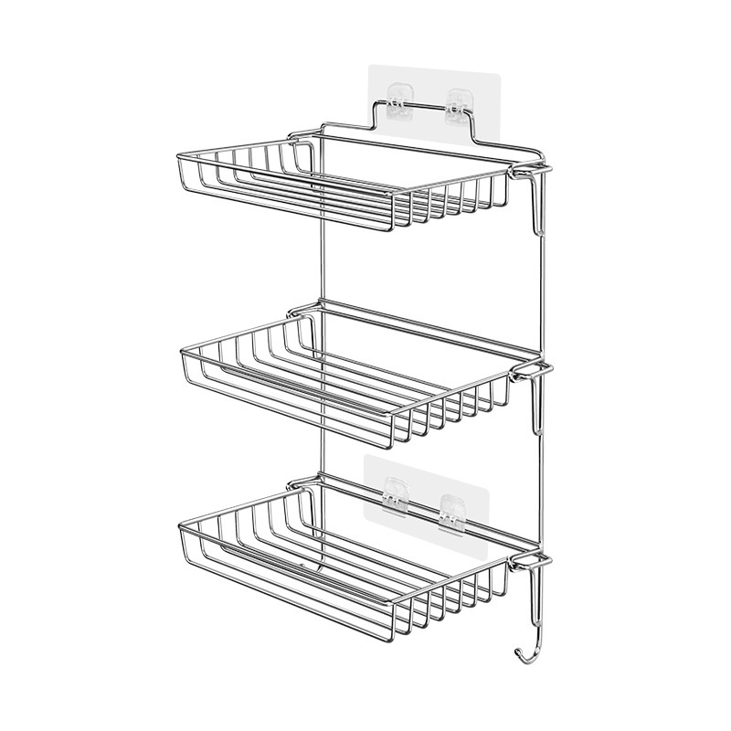 Kitchen Rack Stainless Steel Foldable Multi-Layer Storage Rack Bathroom Wall-Mounted Toiletries Rack 0828