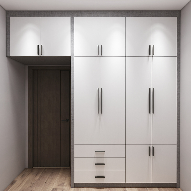 全屋定制卧室平开门衣柜家具整体轻奢衣帽间柜子设计7字平开门