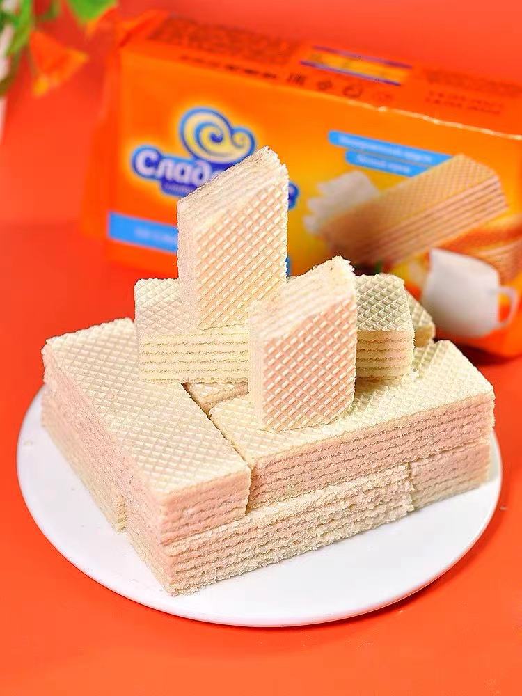 俄罗斯进口奶油威化焦糖牛奶威化饼干多种口味小零食170g