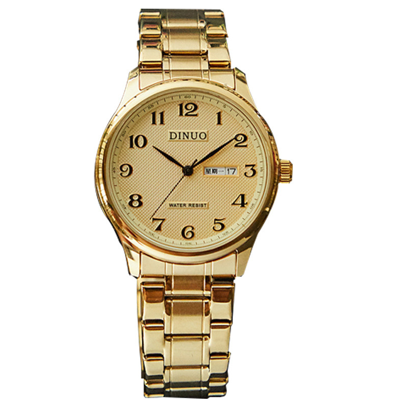 dinuo爆款手表批发钢带 谛诺男女士手表双日历数字石英情侣表8015