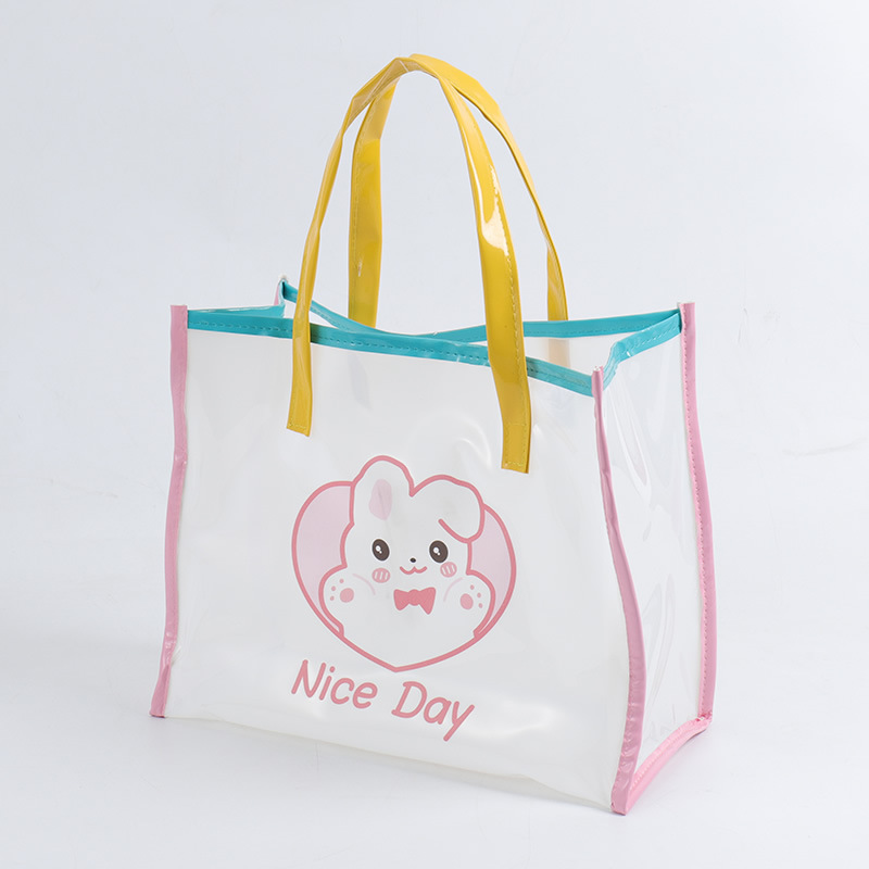 Cute Transparent Jelly Pack PVC Waterproof Tote Bag Cartoon Swim Bag Toiletry Bag Draining Mummy Bag