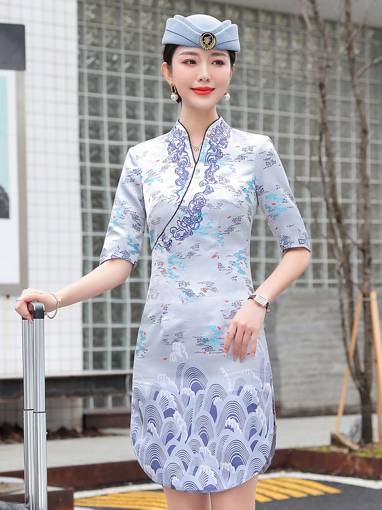 海航空姐制服女旗袍连衣裙职业套装售楼部迎宾艺考空乘工作服