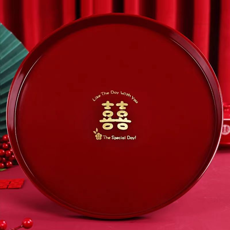 Wedding Fruit Plate Red Happiness Plate Festive Home Wedding Candy Plate Tea Ceremony Tray Red Plate Wedding Supplies Complete Collection