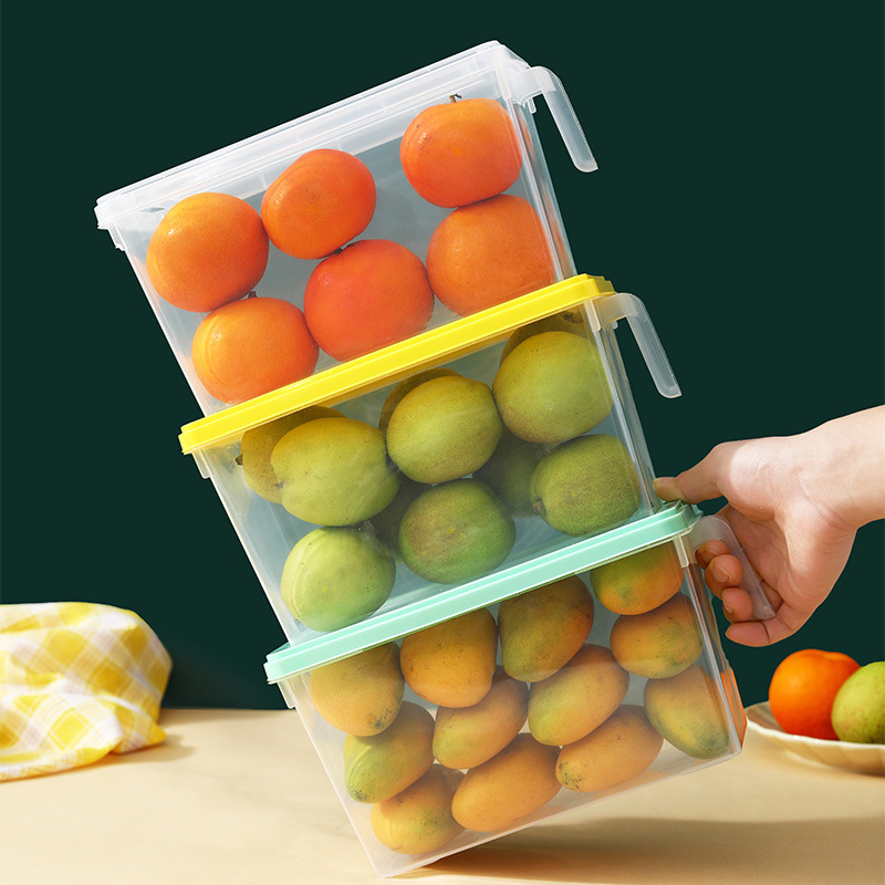 Refrigerator Crisper Cereals Fruit Food Storage Box Handle Storage Box Kitchen Finishing Transparent Box 0750