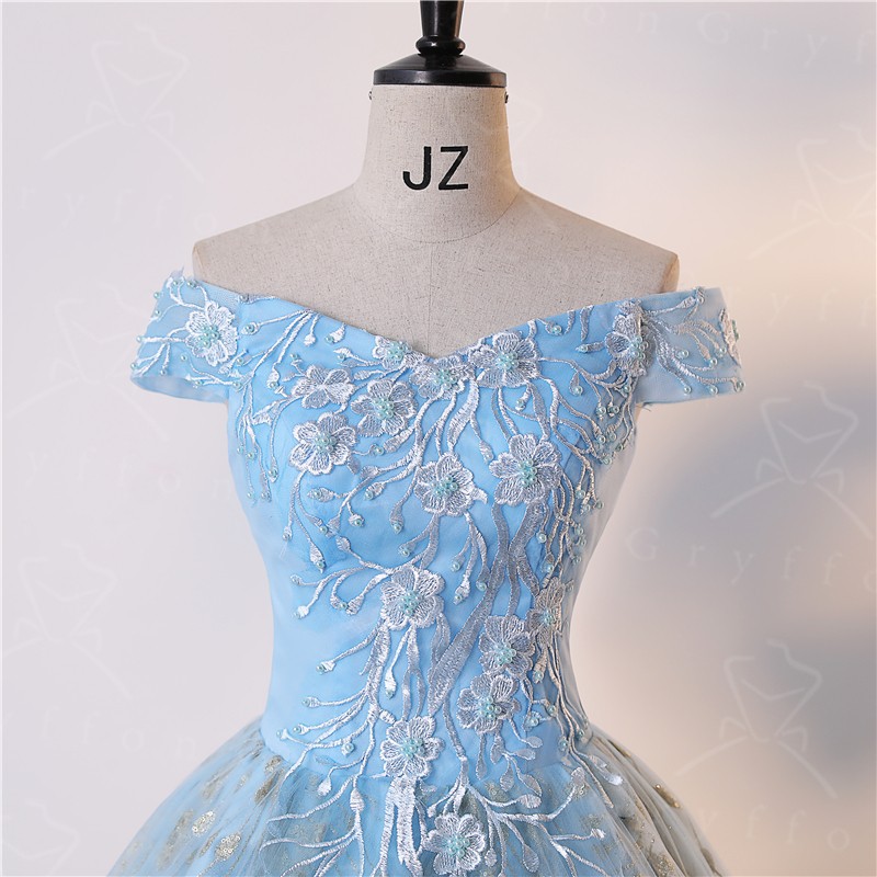 Foreign Trade Light Blue Adult Ceremony Princess Dress Lace Ball Pettiskirt Gown Shiny Sequined Ball Gown