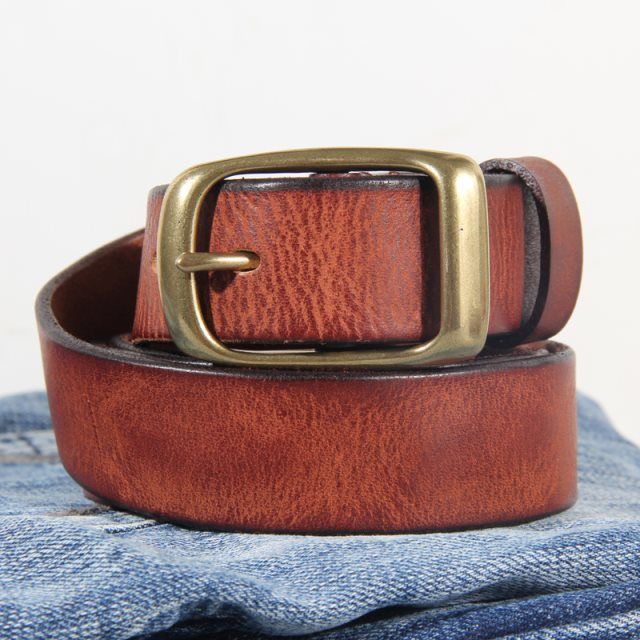 铜扣男士皮带复古牛仔裤腰带简约时尚窄腰带男款针扣铜头裤带