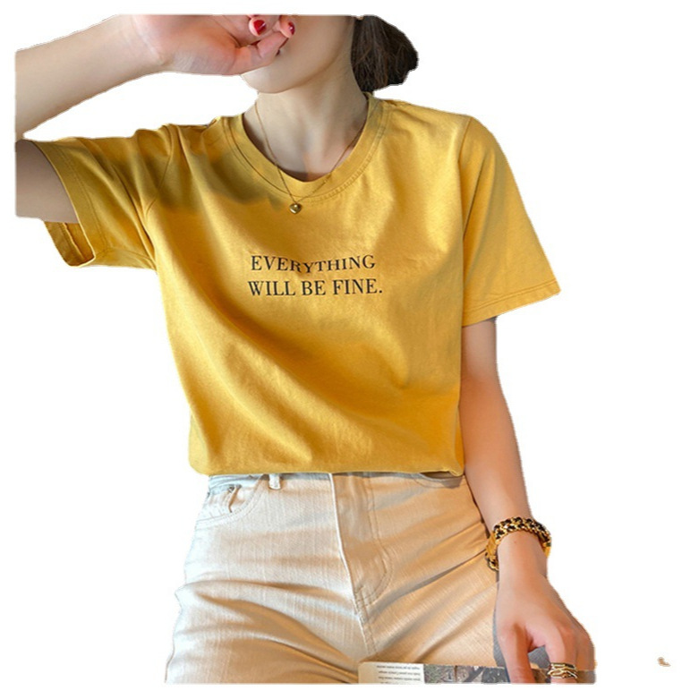 Women's Short-Sleeved T-shirt Summer 2024 New Bottoming round Neck Clothes Printed Loose Printed T-shirt T-shirt Women's