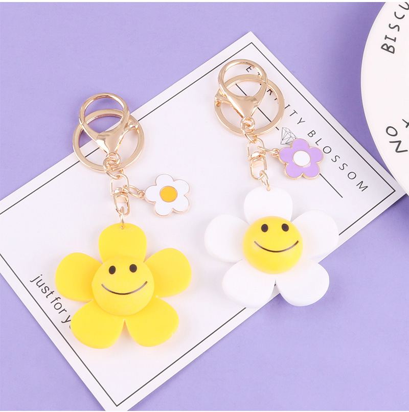 可爱笑脸太阳花汽车钥匙扣挂件小清新金属小花挂饰情侣包包装配饰