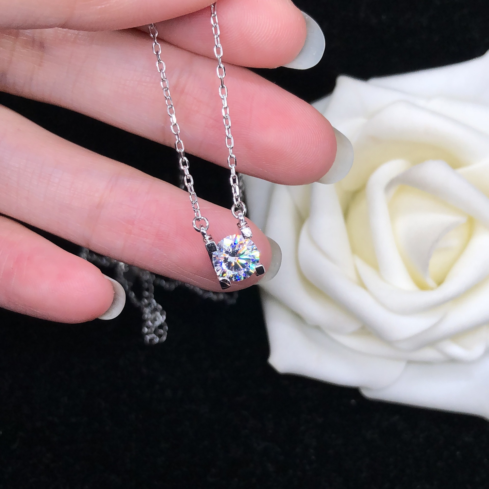 925银镀金莫桑钻项链 简约牛头款套链项链 一件代发 18k金莫桑钻