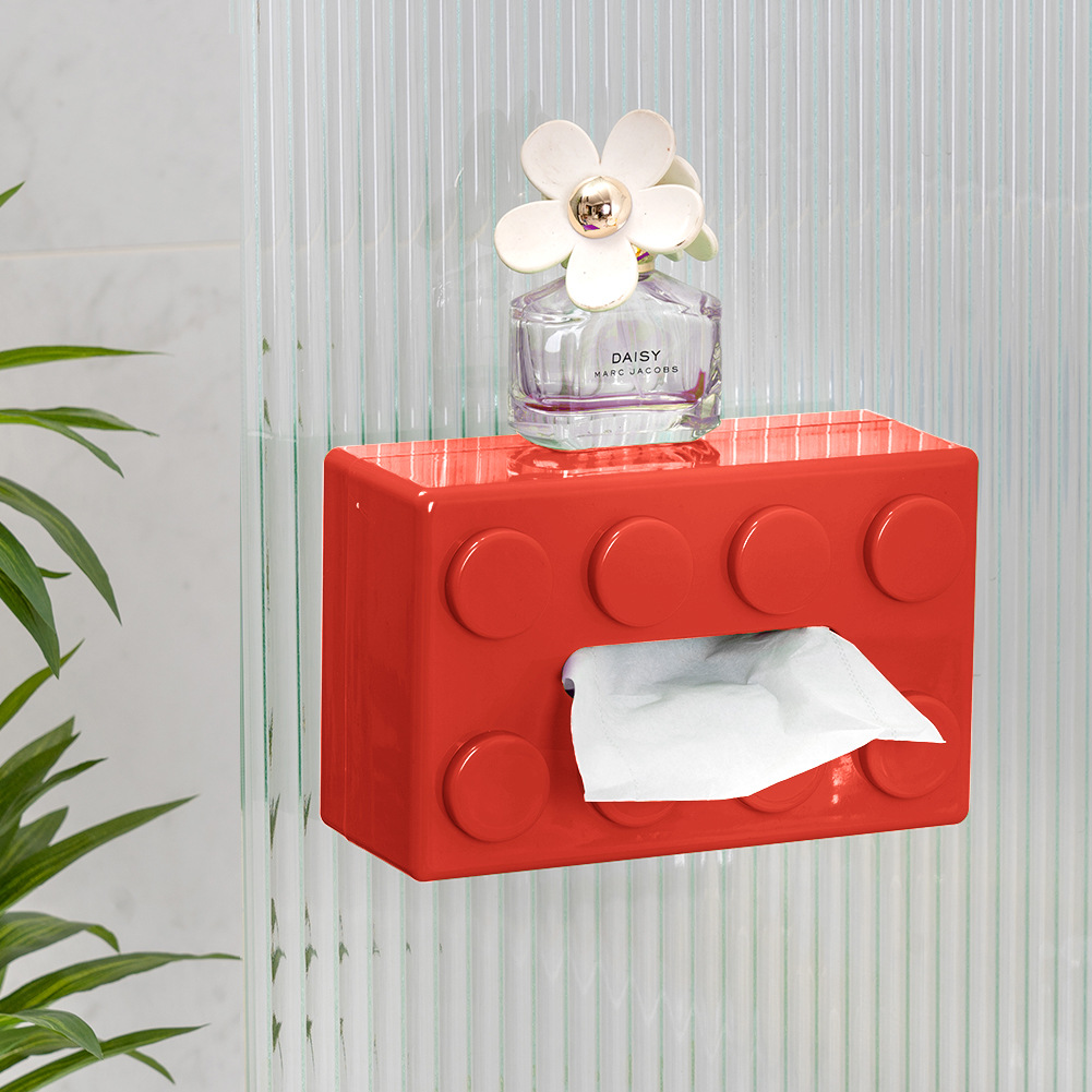 Cross-Border New Arrival Building Block Tissue Box Desktop Wall Hanging Dual-Use Paper Extraction Box Inverted Sling Spring Tissue Storage Box
