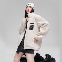 摇粒绒外套女2022年秋冬新款韩版宽松立领开衫仿羊羔毛外套潮