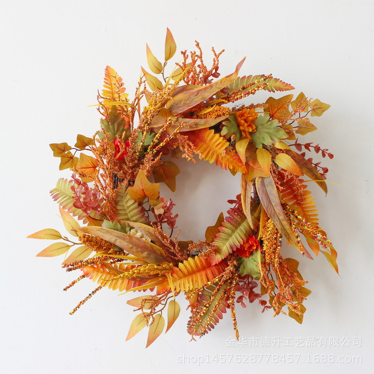 DSEN Cross-Border E-Commerce Amazon Autumn Thanksgiving Maple Leaf Berry Vine Ring Simulation Harvest Festival Garland