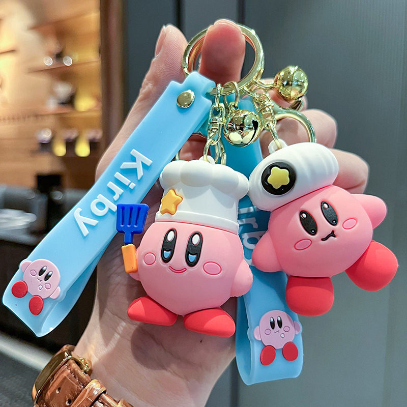 Cute Kirby Love Strawberry Three-Dimensional Doll Car Key Ring Hanging Piece Pendant Night Market Stall Wholesale