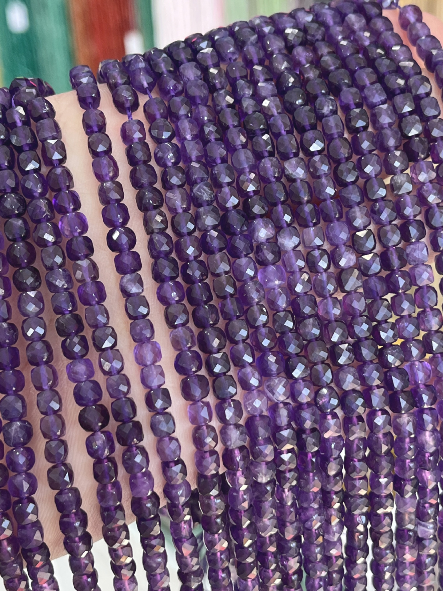 天然紫水晶方粒散珠 切面串珠手串手链项链半成品手工diy饰品配件