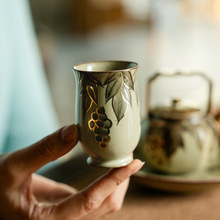 描金仿古纯手绘青花葡萄归云杯陶瓷闻香杯陶瓷喝茶杯品茗杯聚香杯