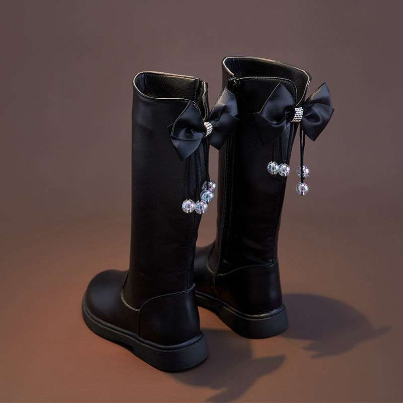 2021冬季新款女孩韩版长皮靴女童靴子儿童加绒过膝高筒靴宝宝棉靴