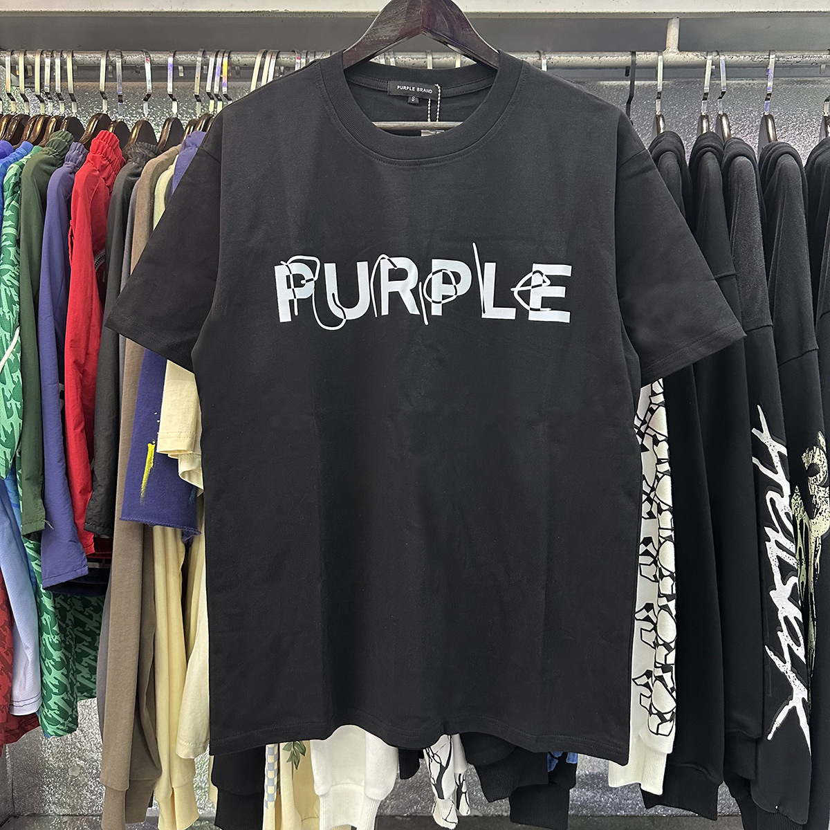 美潮Purple 系列简单纯色heavy logo印花简约图案印花短袖T恤夏