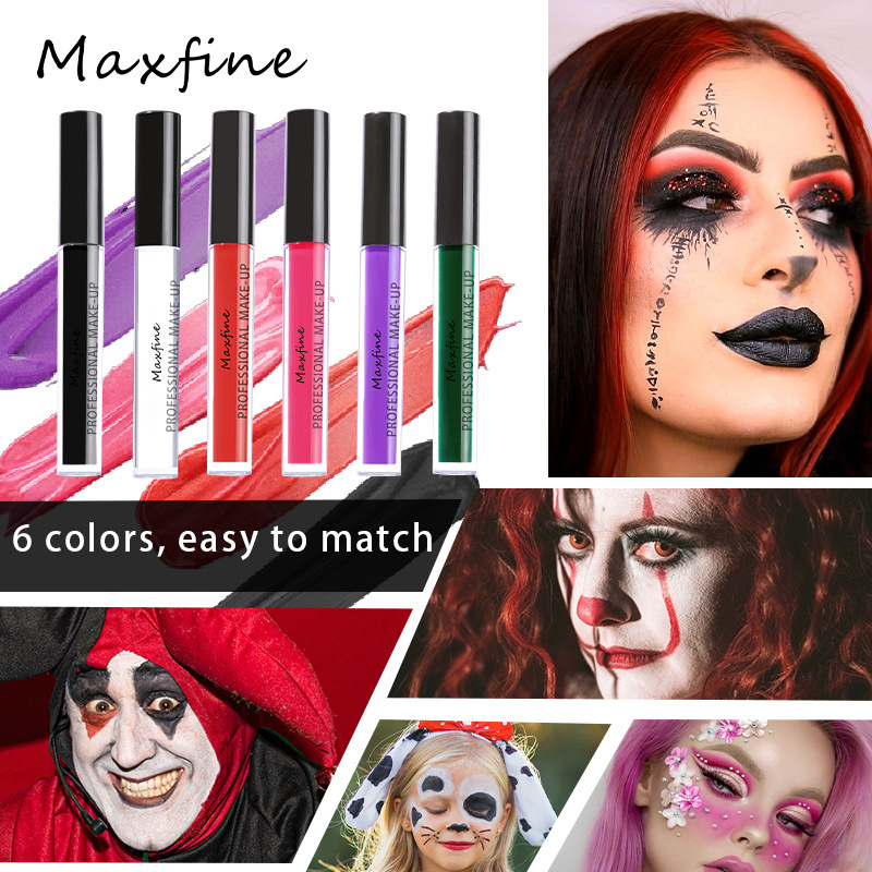 Cross-Border Makeup Maxfine Halloween Lip Lacquer Lipstick Wholesale without Logo No Stain on Cup Waterproof Smear-Proof Foreign Trade