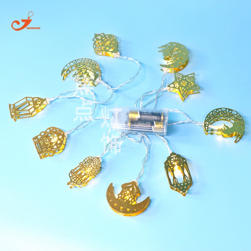 新品神灯款金色铁艺宫灯10款混合LED月亮彩灯家居电池款现货跨境