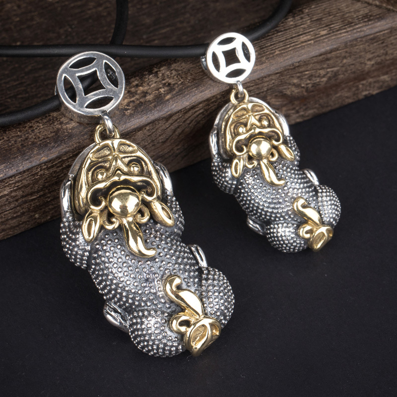 纯银貔貅吊坠男士招财男旺财情侣女款男款银项链坠复古立体平安潮