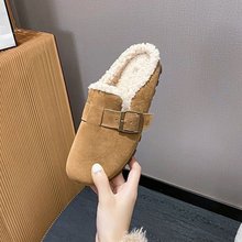 复古平底休闲勃肯鞋女2024秋冬厚款加绒一脚蹬懒人豆豆鞋平地拖鞋