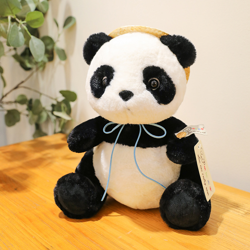 新款可爱草帽熊猫公仔毛绒玩具大熊猫玩偶布娃娃儿童新年圣诞礼物