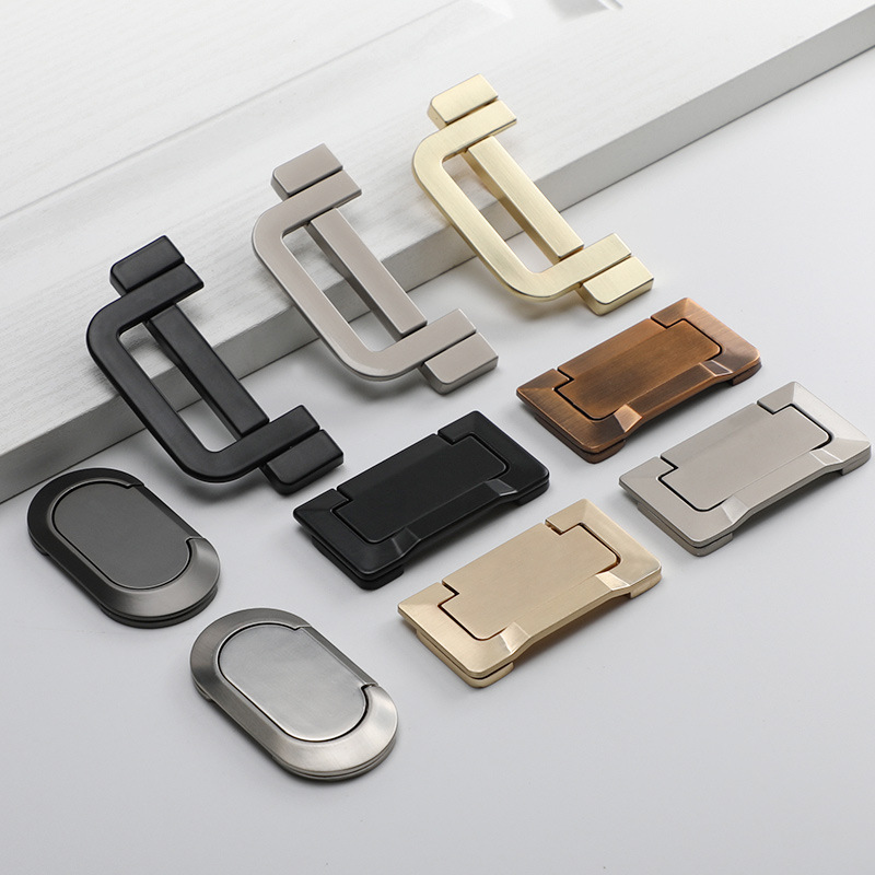 现代简约隐形抽屉拉手折叠衣柜内抽屉暗装把手黑色金色柜子小扣手