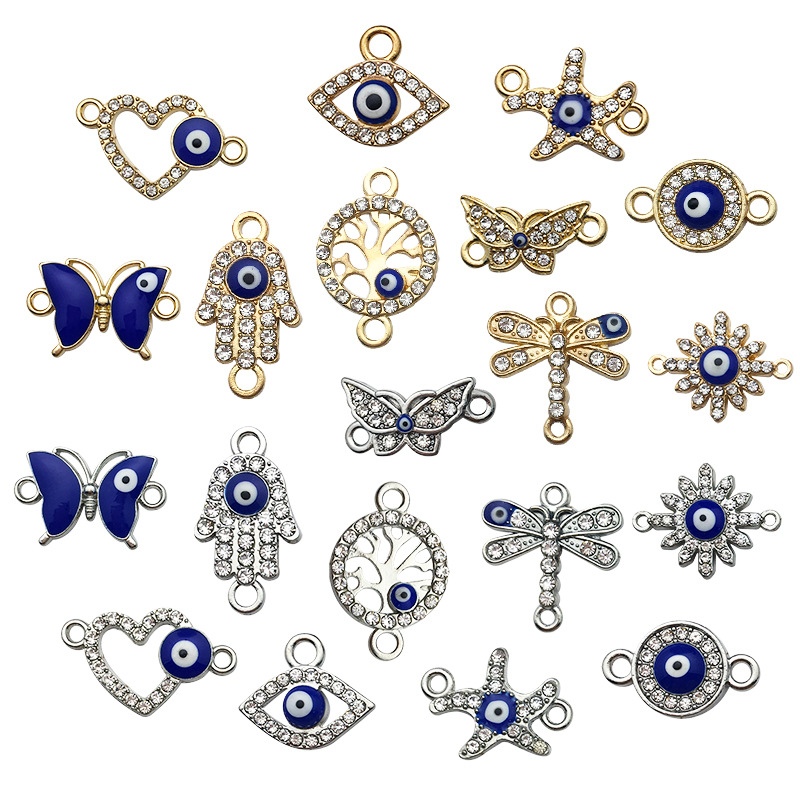 Panjia Cross-Border Foreign Trade Creative Mixed 20 Devil's Eyes Double Hole Connection Starfish Sun Dragonfly Bracelet Small Pendant