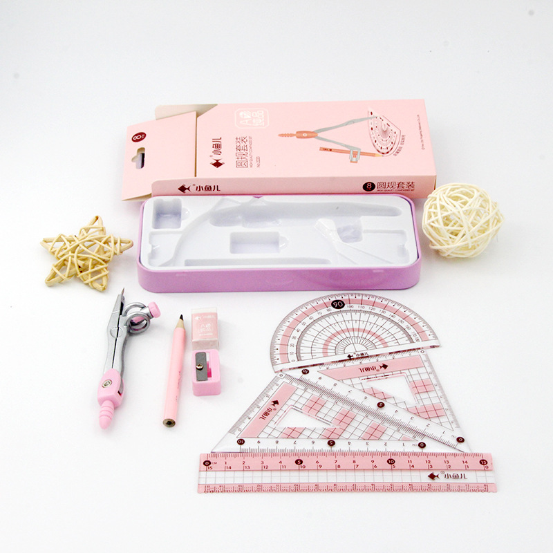 Xiaoyuer Fresh Primary School Student Drawing Painting 8-Piece Set Compasses Middle School Student Set Ruler Triangle Set Ruler Stationery