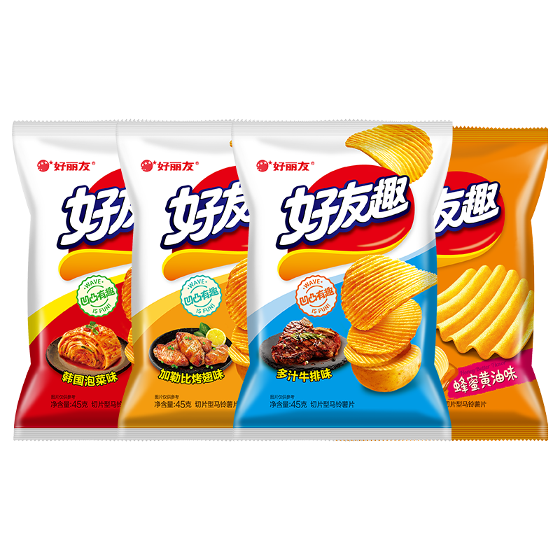 好丽友好友趣大凹凸薯片45g多口味办公膨化休闲食品零食小吃