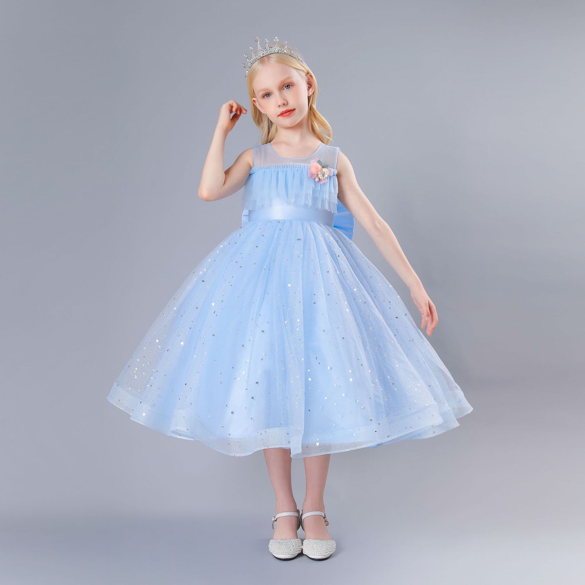 女童礼服公主裙夏欧美外贸儿童婚纱生日礼服亮片裙钢琴表演服装女