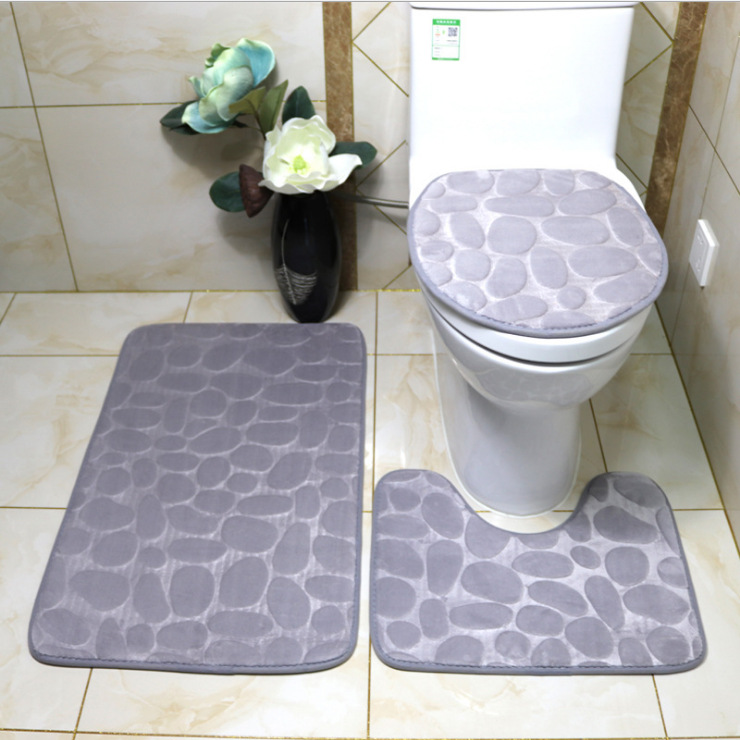 Cross-Border Amazon Solid Color Cobblestone Bathroom Toilet Two-Piece Set Carpet Home Non-Slip Hydrophilic Pad One Piece Dropshipping