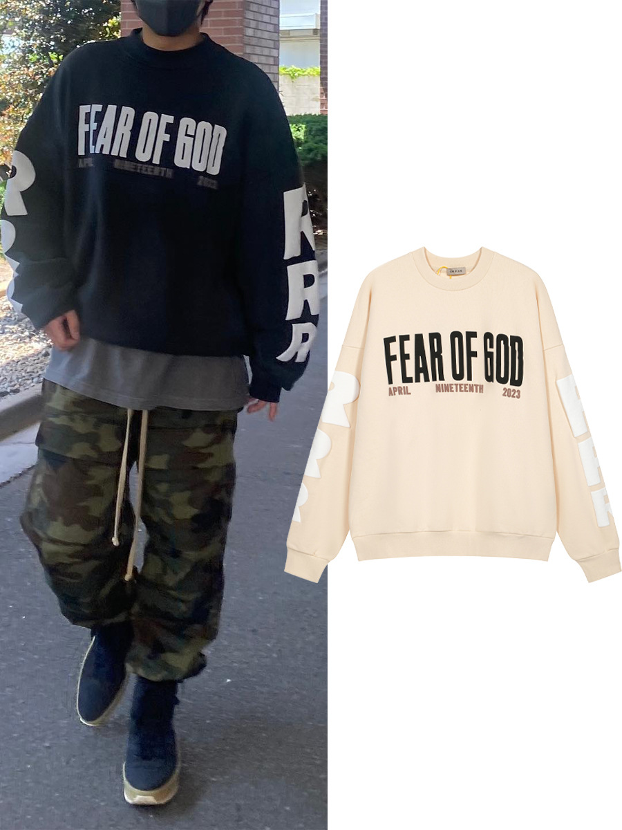 高街潮牌 fog x rrr 123联名款发泡字母天使印花男女情侣圆领卫衣