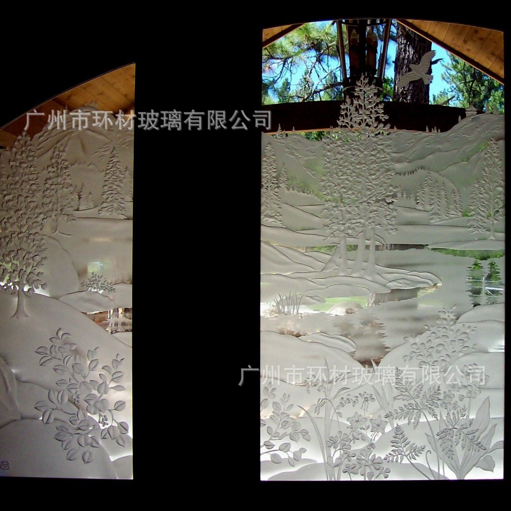 广州厂家雕刻艺术磨砂玻璃屏风隔断墙装饰透光入门玄关小户型轻奢