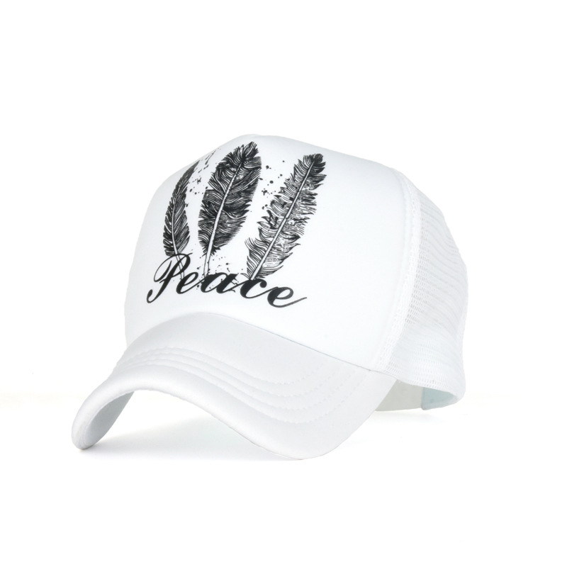 Spring and Summer Feather Print Mesh Cap Hip Hop Mesh Baseball Cap Men's and Women's Outdoor Mesh Breathable Sun-Proof Peaked Cap