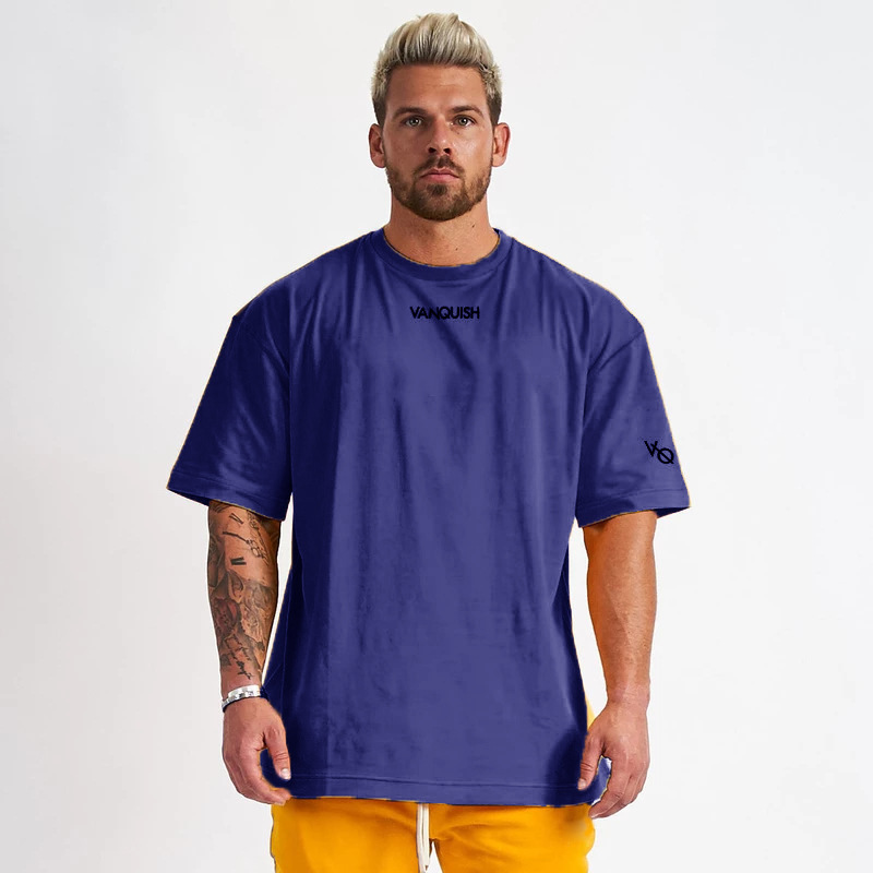 欧美肌肉运动健身兄弟大码男跑步休闲棉训练服短袖t恤一件代发